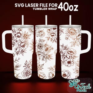 Peony Tumbler Laser File SVG: 40 oz Full Wrap Design (Digital Download)