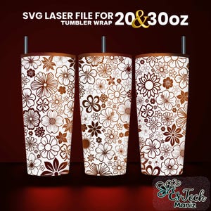 Floral Tumbler Wrap SVG: Laser Engraved Seamless Design (20 & 30 oz)
