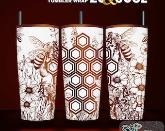 Bee Tumbler Laser Engraved Full Wrap Design: Seamless SVG File (20 and 30 oz)