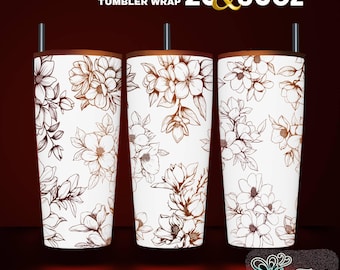 Magnolia Flower Tumbler Wrap: Laser Engraved Design SVG (20oz & 30oz)
