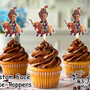 Highland Cow Face Cupcake Toppers: Personalized Birthday Decor (Digital)