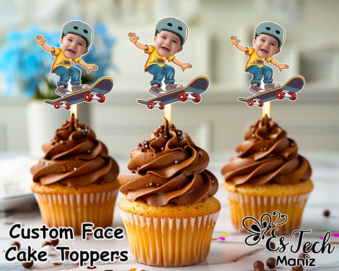 Skateboard Face Cupcake Toppers, Pesonalized Custom Face Cupcake Topper ...
