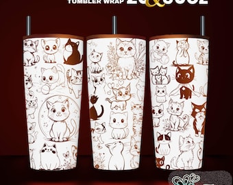 Cute Cats Laser Engraved Full Wrap Design For 20 and 30 Tumbler, Cat Tumbler Laser File SVG, SVG For Laser Rotary