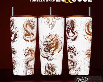Dragon Laser Engraved Tumbler Wrap Design: Seamless SVG File (20, 30 oz)