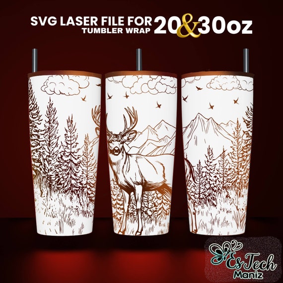 Deer Laser Engraved Tumbler Wrap Design: Seamless SVG File