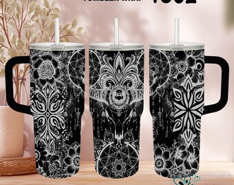 Boho Kuhschädel 40oz Tumbler Wrap: Laser gravierte SVG-Datei