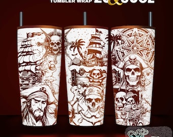 Pirate Tumbler Laser Engraved Full Wrap Design: 20 & 30 oz SVG File