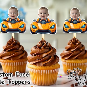 Car Face Cupcake Toppers: Personalized Birthday Decor (Digital)