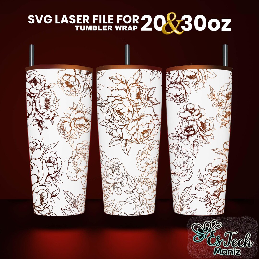 Peony V2 Flower Laser Engraved Full Wrap Design for 20 and 30 Tumbler ...
