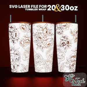 Peony Flower Tumbler Laser Engraved Wrap Design for 20oz & 30oz (SVG Digital Download)