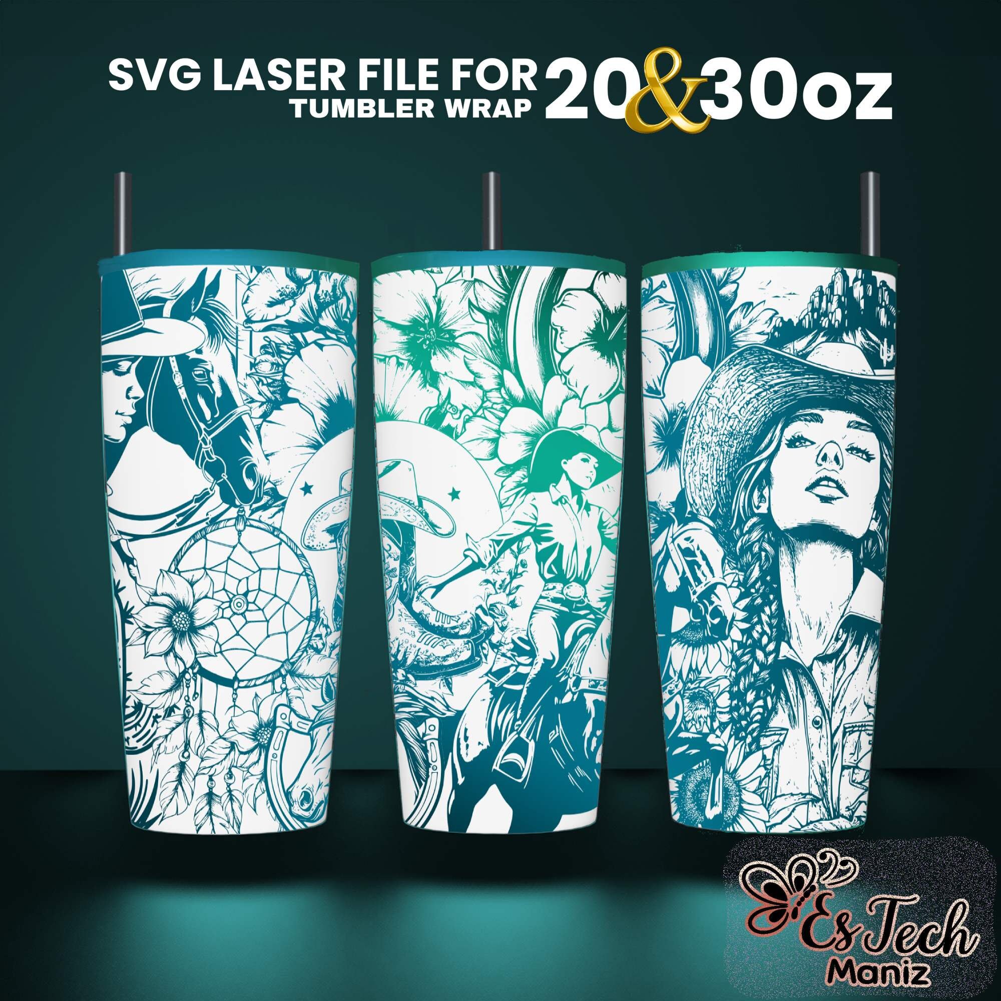 Cowgirl Tumbler Laser Design: Western Full Wrap SVG (20 & 30 Oz) - Etsy