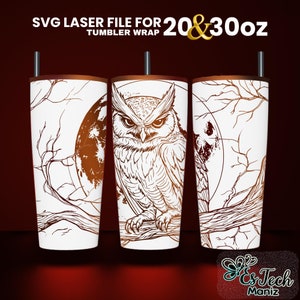 Owl Laser Engraved Tumbler Wrap Design: Seamless SVG File (20oz & 30oz)