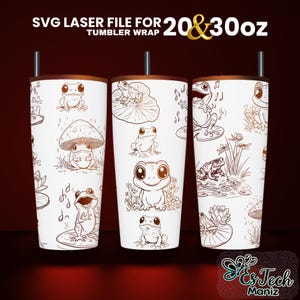 Puede incluir: Un conjunto de tres envolturas de vaso blancas con un diseño en blanco y negro de ranas, hongos y notas musicales. Las envolturas son para vasos de 20 y 30 onzas.