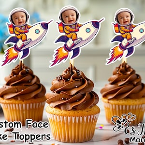 Astronaut Rocket Personalized Face Cupcake Toppers (Digital File)