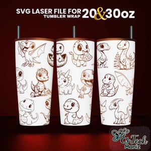 Cute Dinosaur Laser Engraved Full Wrap Design For 20 and 30 Tumbler, Dinosaur Tumbler Laser File SVG, SVG For Laser Rotary, Seamless Design