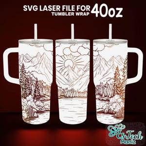 Mountain Lake Laser Engraved Tumbler Wrap: 40oz SVG File (Digital Download)