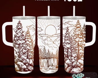 Waterfall 40oz Tumbler Laser Engraved SVG File: Seamless Wrap Design