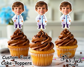Personalized Doctor Face Cupcake Toppers: Custom Birthday Decor (Digital File)