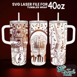 Music 40 oz Laser Engraved Full Wrap Design For Tumbler, Music Tumbler Laser File SVG, SVG For Laser Rotary, Seamless Design