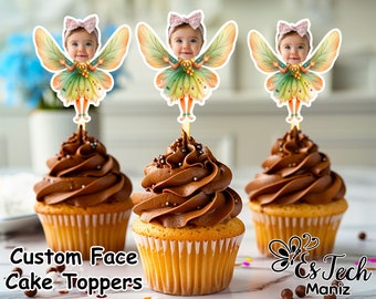 Feen Gesicht Cupcake Toppers: Personalisierte Geburtstagsdeko (Digitale Datei)