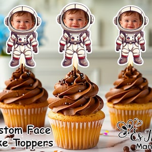Astronaut Face Cupcake Toppers, Pesonalized Custom Face Cupcake Topper, Birthday Decor.