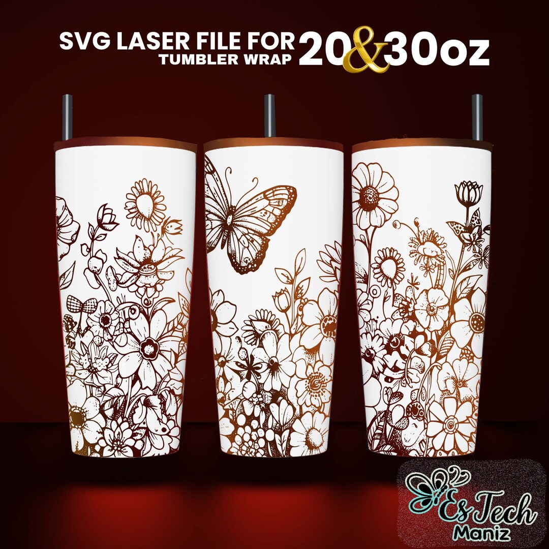 Flowers Laser Engraved Full Wrap Design for 20 and 30 Tumbler, Flower ...
