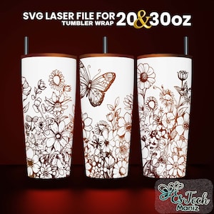 Floral Laser Engraved Tumbler Wrap: Seamless SVG File (20oz & 30oz)