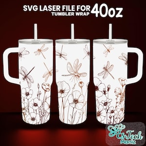 Dragonfly 40 oz Laser Engraved Full Wrap Design For Tumbler, Dragonfly Tumbler Laser File SVG, SVG For Laser Rotary, Seamless Design