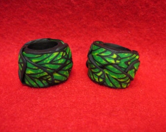 Dread Beads Green Leaves Set of 2   You Choose Hole Size