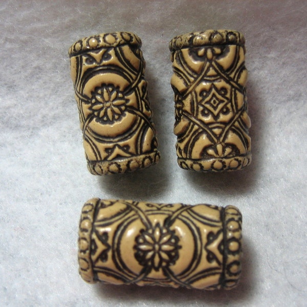 Dread Beads Natural Colored  Embossed Dreadlock  Beads  Set of 3   You Choose Hole Size