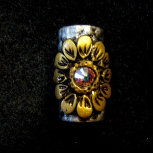 Dread Bead Gold Flowers with Austrian Crystals on Silver Base Bead  You Choose Hole Size