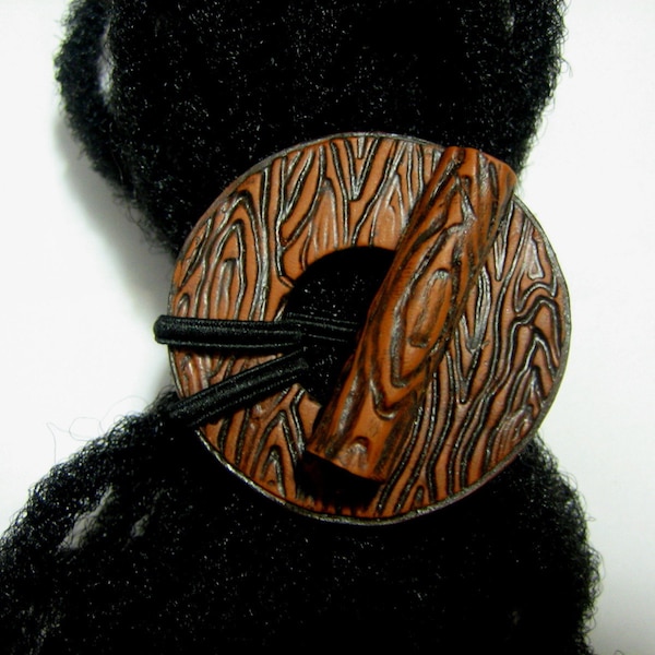 Dreadlocks Hair tie or Ponytail Holder for Dreads or Thick Hair or Sisterlocks Faux Wood Medallion
