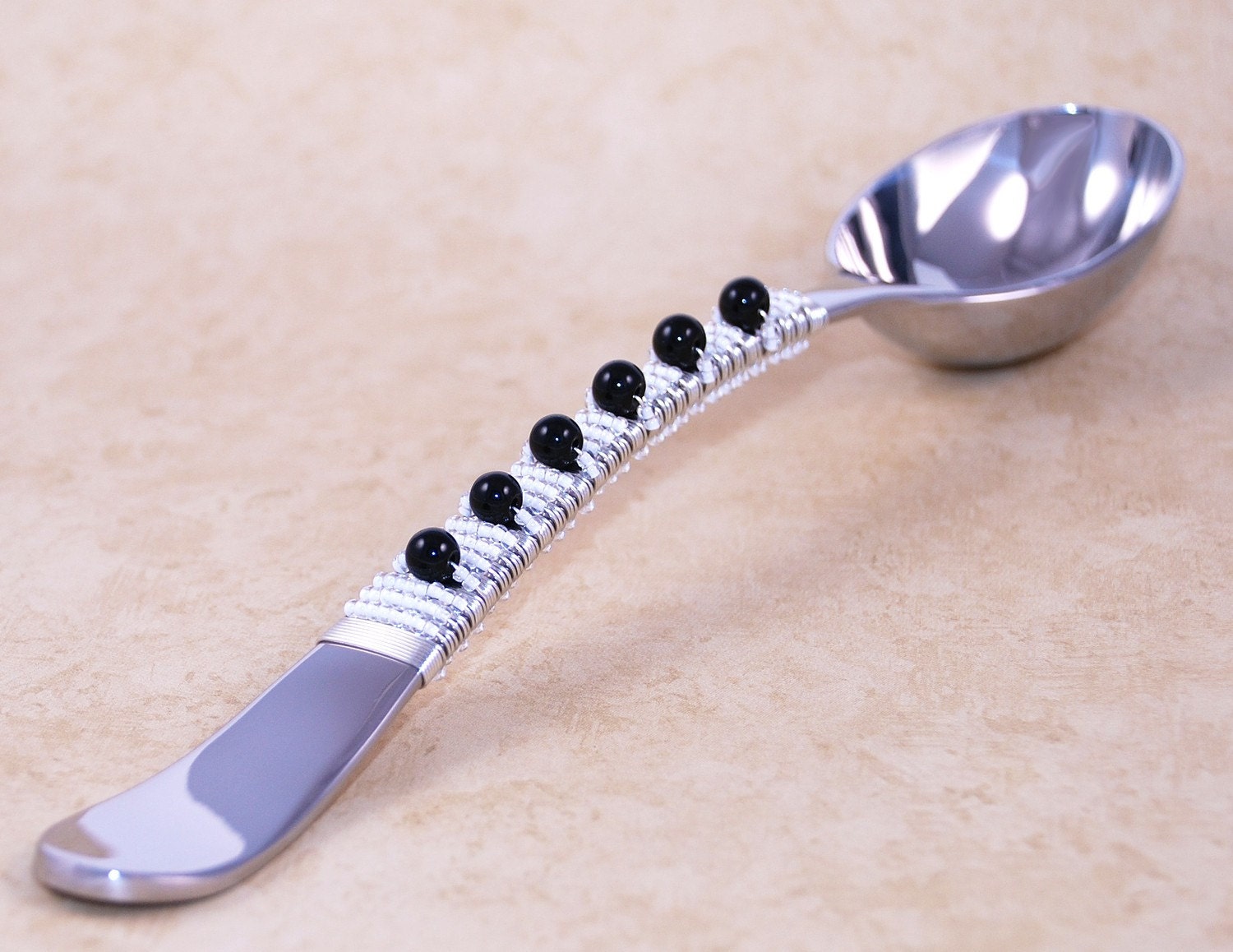 COFFEE SCOOP Long Handled And Hand Beaded In Black And White Etsy