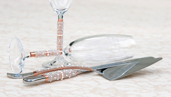 Pearl Wedding Cake Server And Knife Set Beaded Champagne Etsy