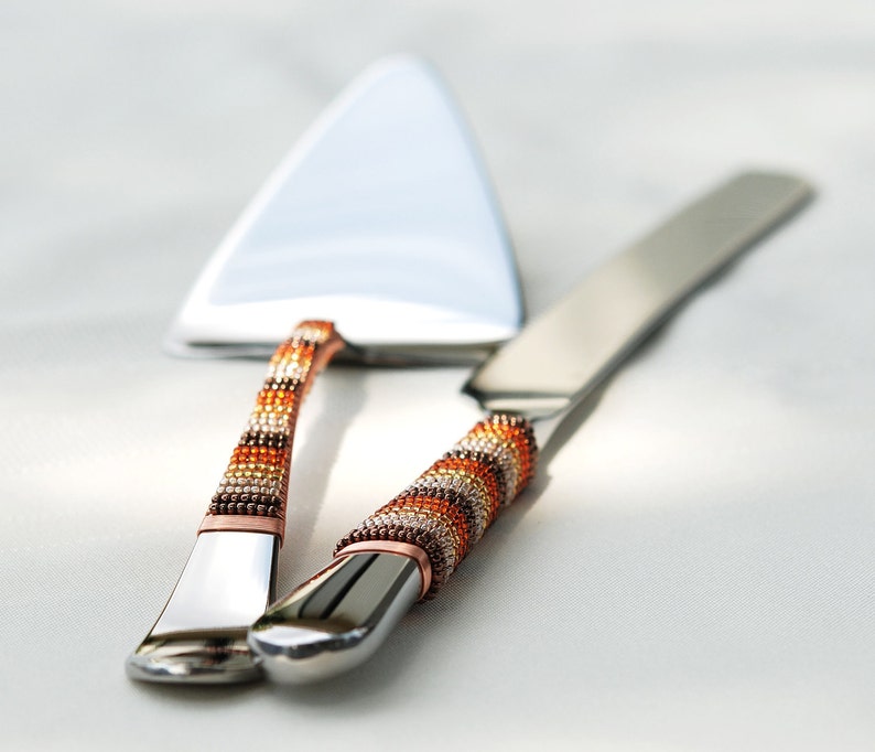 FALL Wedding Cake Server and Knife Set Beaded in Autumn Etsy