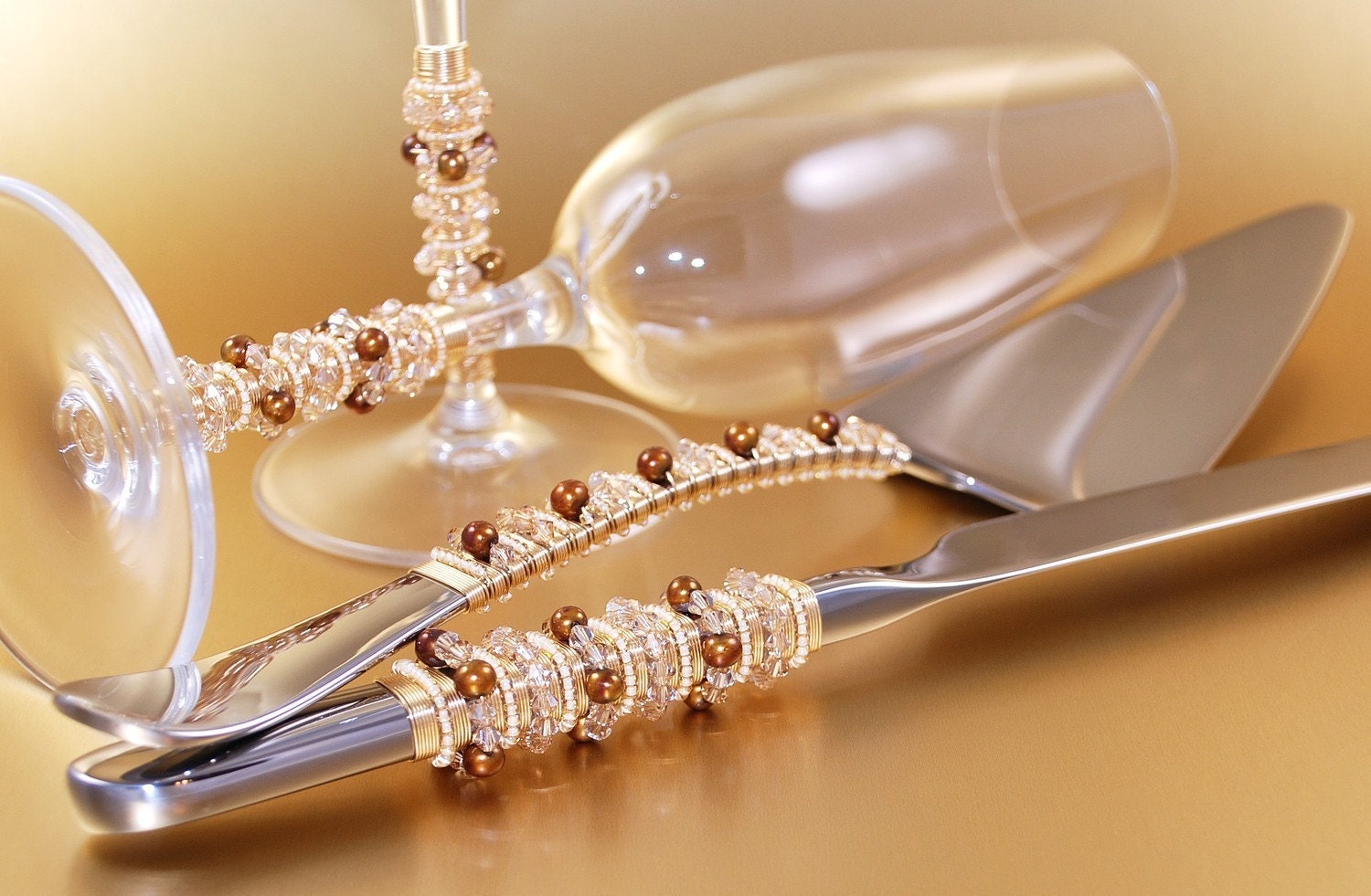 Autumn Wedding Cake Server Set And Matching Crystal Toasting Etsy