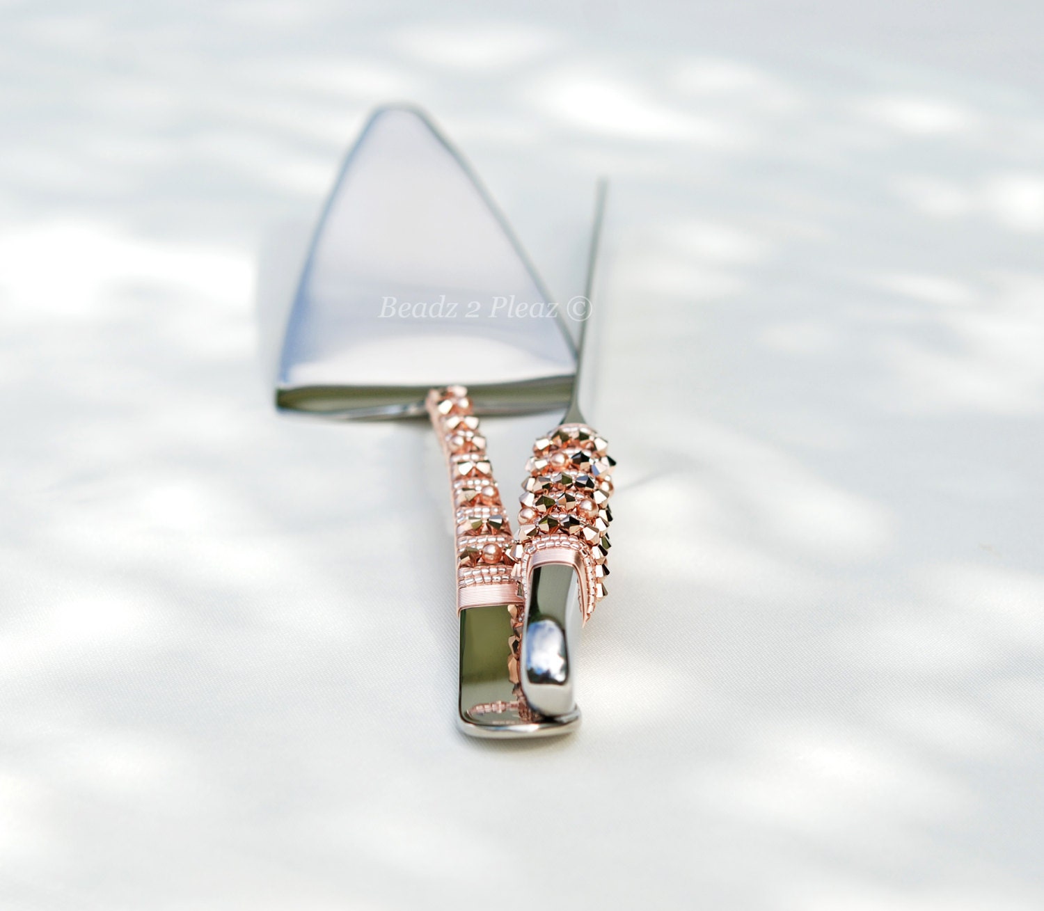 Rose Gold Wedding Cake Cutting Serving Set Swarovski Crystal Etsy