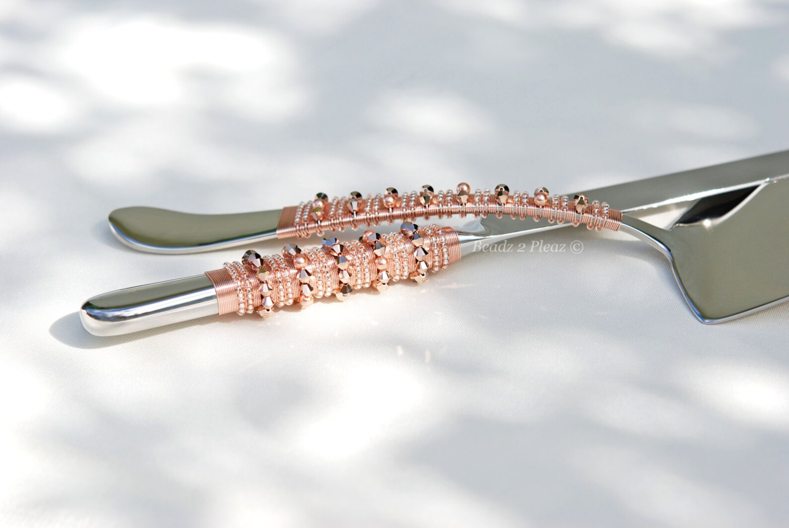 Rose gold wedding cake cutting serving set Swarovski crystal Etsy