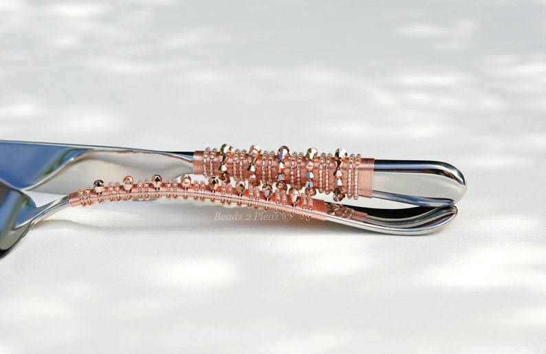 Rose gold wedding cake cutting serving set Swarovski crystal Etsy