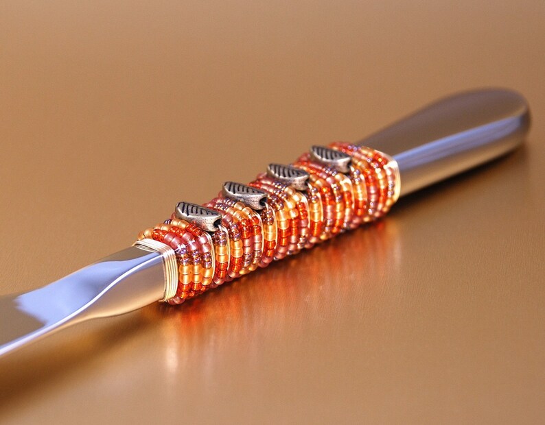 FALL Wedding Cake Knife and Server Beaded Copper Gold Etsy