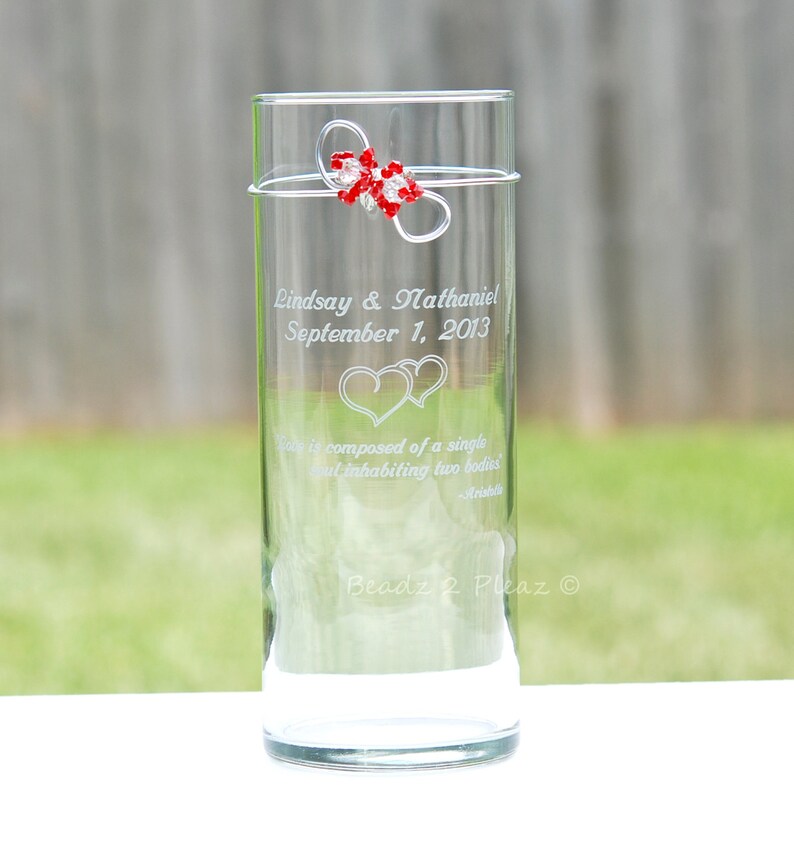 Engraved Glass Vase Unity Candle Holder Hearts Removable Etsy