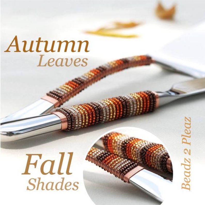 FALL Wedding Cake Server and Knife Set Beaded in Autumn Etsy