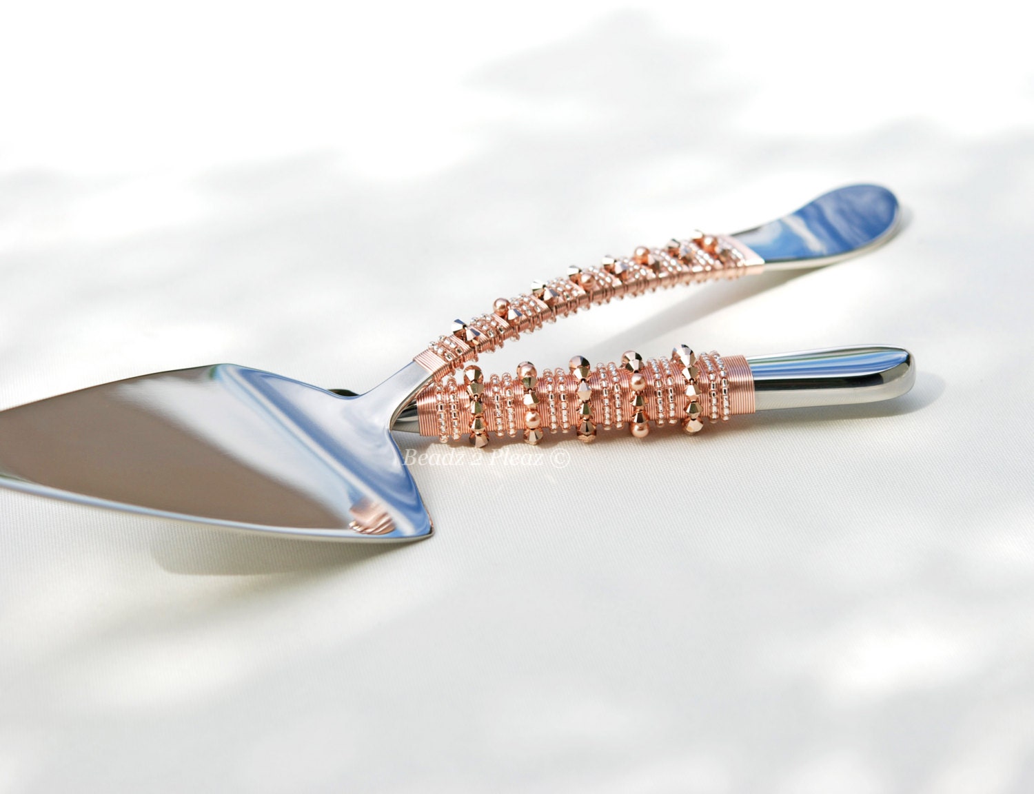 Rose Gold Wedding Cake Cutting Serving Set Swarovski Crystal Etsy