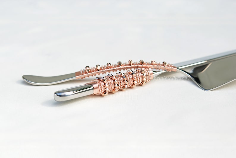Rose gold wedding cake cutting serving set Swarovski crystal Etsy