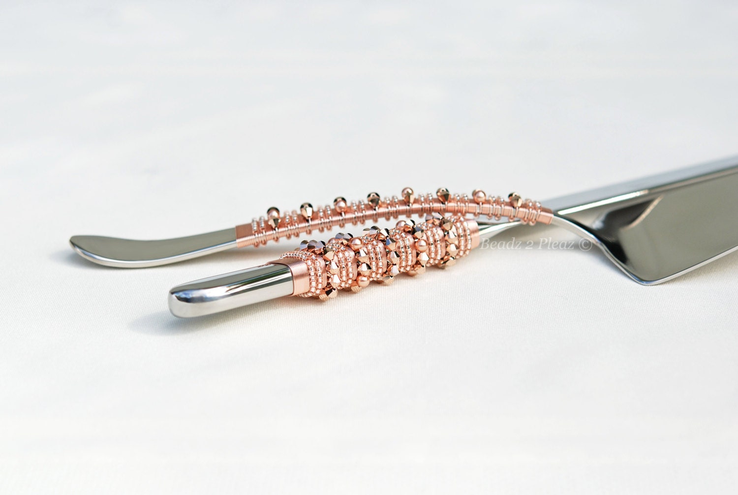 Rose Gold Wedding Cake Cutting Serving Set Swarovski Crystal Etsy