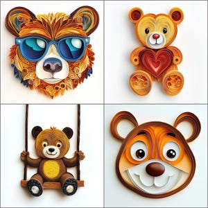 Cute Bear Clipart Paper Quilling Art for card decorations Consist 60 images Instant Download
