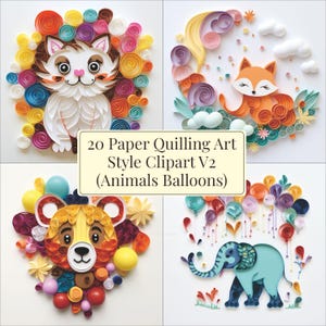 Papier Quilling Art CLIPART V2 (Tiere Luftballons) Bilder Quilling Style Bestehen aus 20 Bildern 300dpi Instant Download