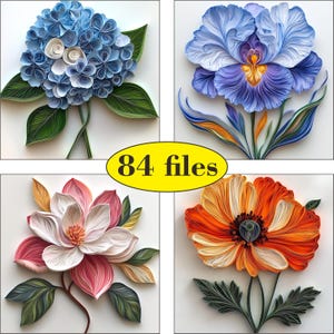 Blumen Clipart-Papier Quilling Art für Dekorationen bestehen aus 84 Bildern, Sofort Download