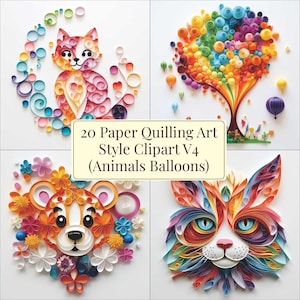 Papier Quilling Art CLIPART V4 (Tiere Luftballons) Bilder Quilling Style Bestehen aus 20 Bildern 300dpi Instant Download