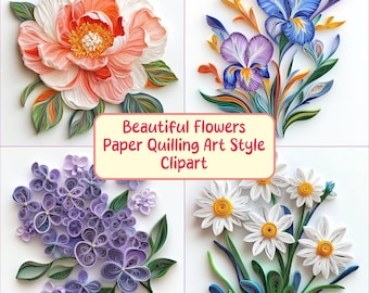 Paper Quilling Art Beautiful Flowers Clipart for card decorations Consist 64 images 300dpi Instant Download